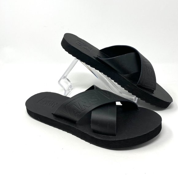 VANS Cross Strap Black Leather Women’s Sandals Size 5 VN0A4U1ZXX8 - Picture 4 of 7